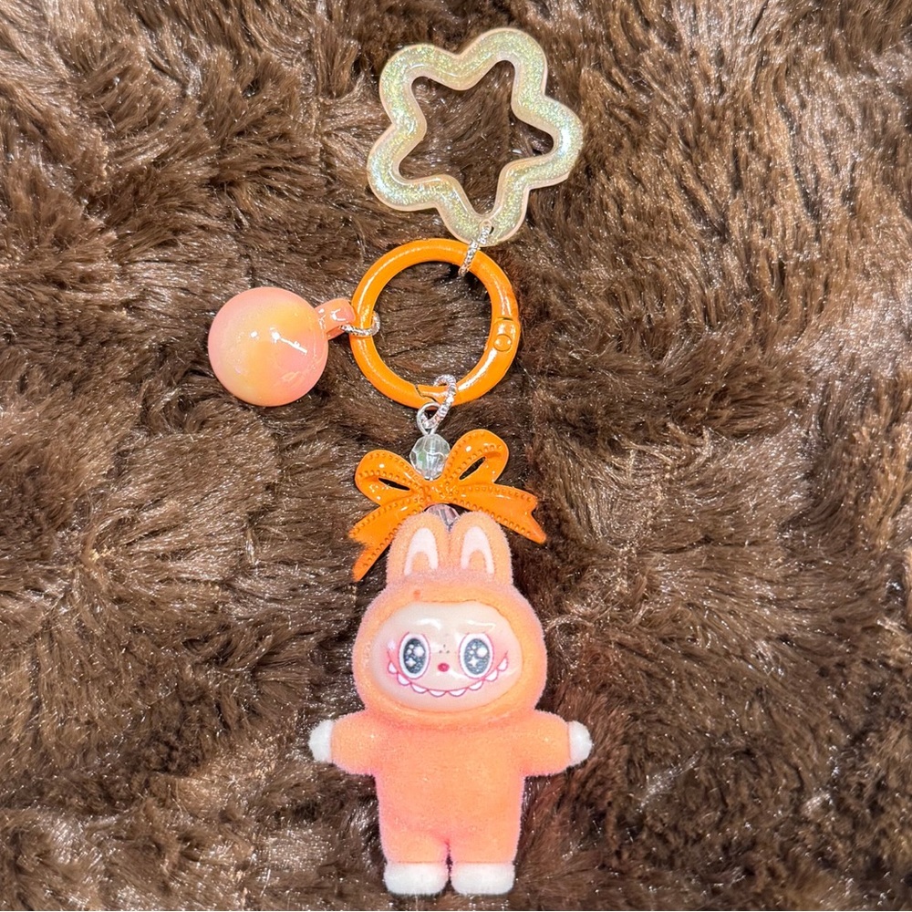 Labubu Monster Plush Keychain Charm - Orange Monster Bag Charm